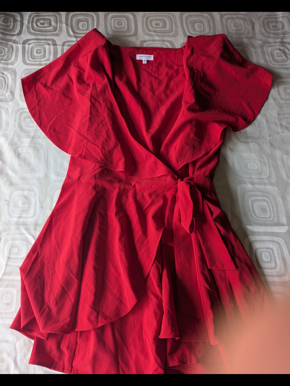Chic Soul Red Wrap Romper with Flutter Sleeves